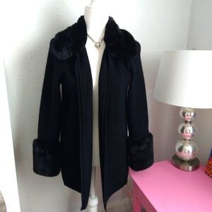 Black cardigan faux fur trim